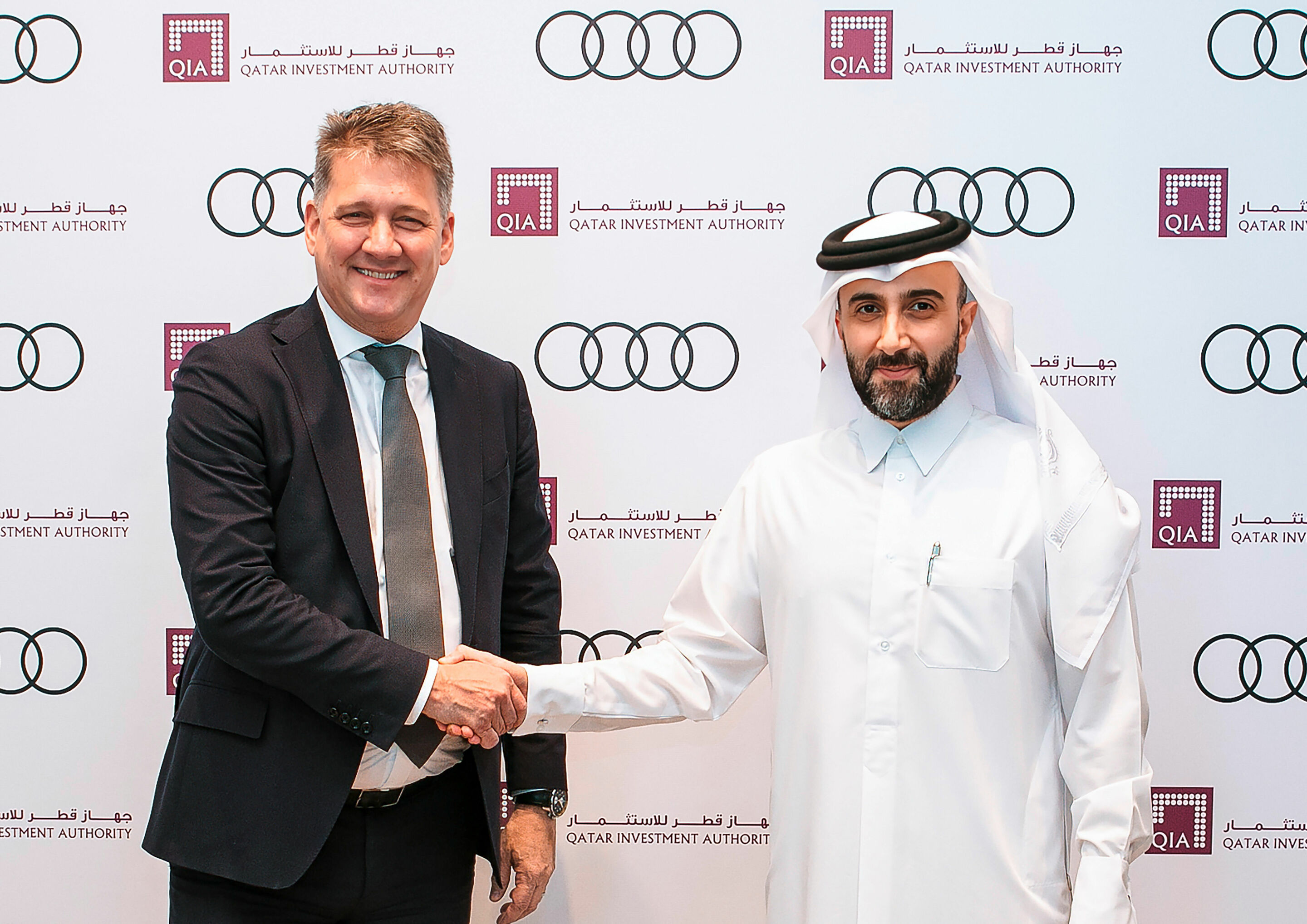 Audi F1 Project strengthened by investment from QIA - Gernot Döllner, CEO of AUDI AG and Chairman of the Board of Directors of Sauber Motorsport AG; Mohammed Al-Sowaidi, CEO of QIA